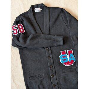 True Vintage 1958 Embroidered Letterman Sweater USA Cafe NOS Black 40 East Tenn